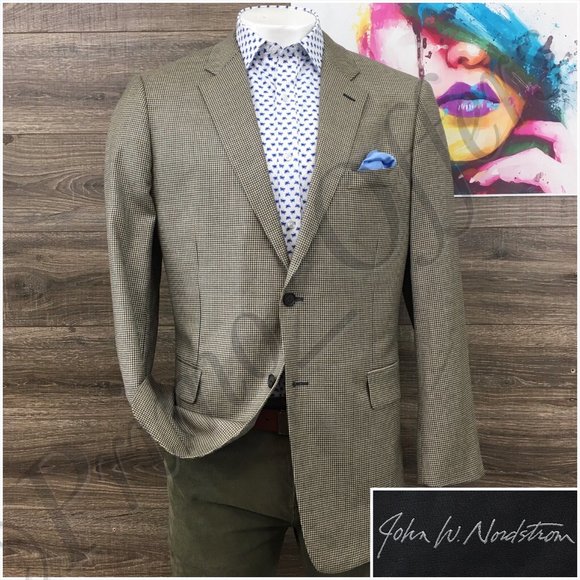 Nordstrom Mens Blazer Sport Coat‎ Casual 2 Button Jacket Size 44L Wool Silk Suit